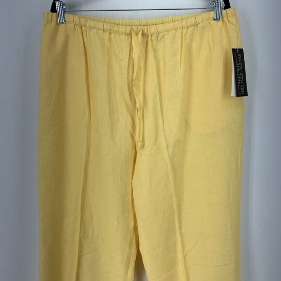 Harris Wallace Womens XL Linen Pants Spring Yellow Pull On Drawstring Beach NEW - Picture 3 of 8